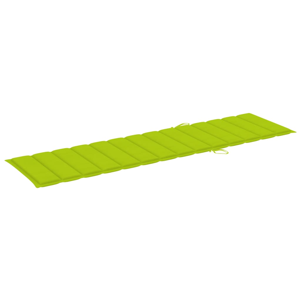 Bright green sun lounger + cushion in solid teak wood