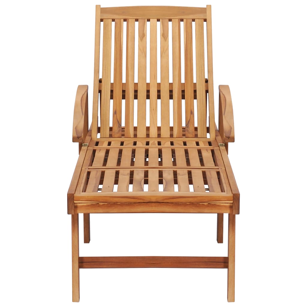 Sun lounger with table and cushion in solid teak wood