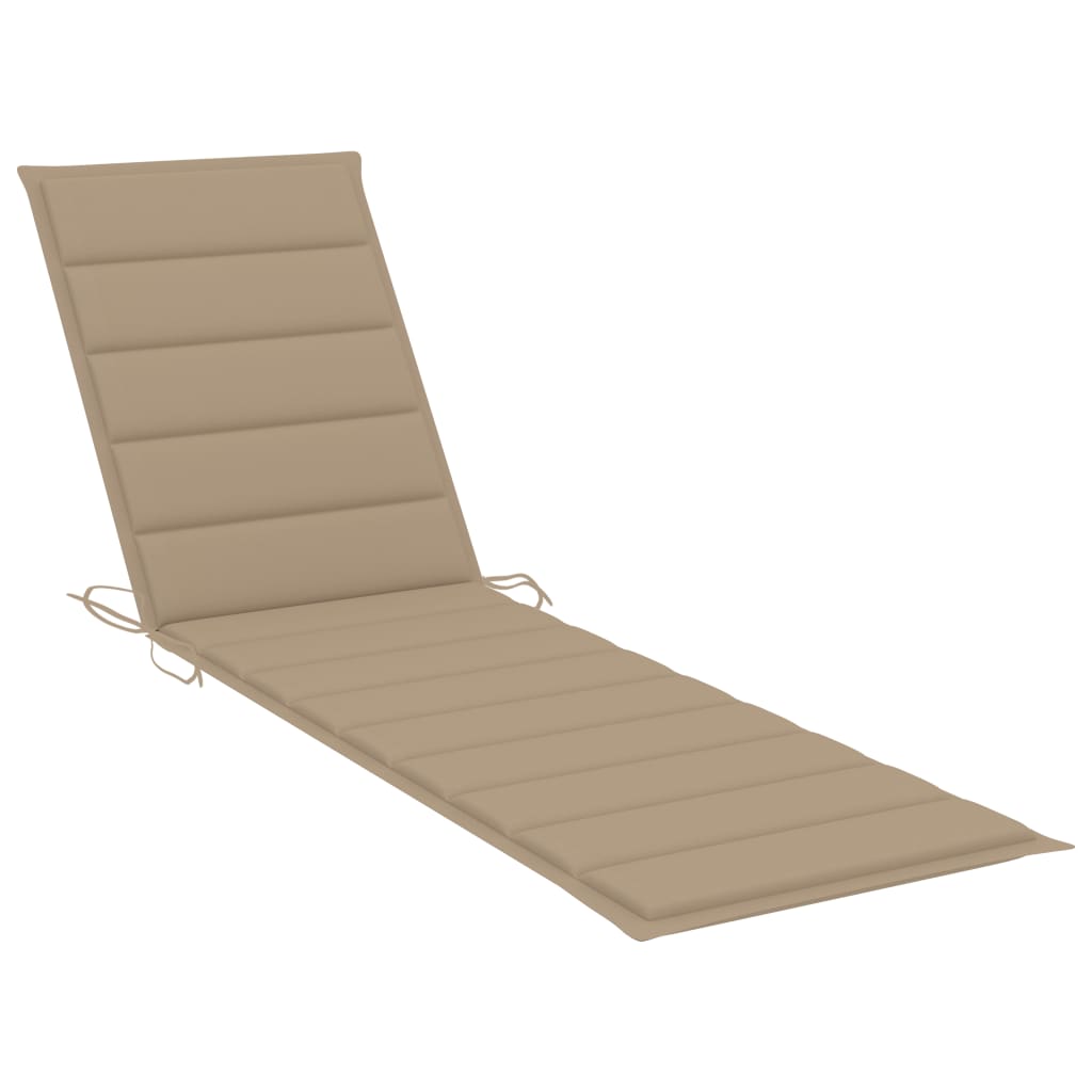 Sun lounger with table and cushion in solid teak wood