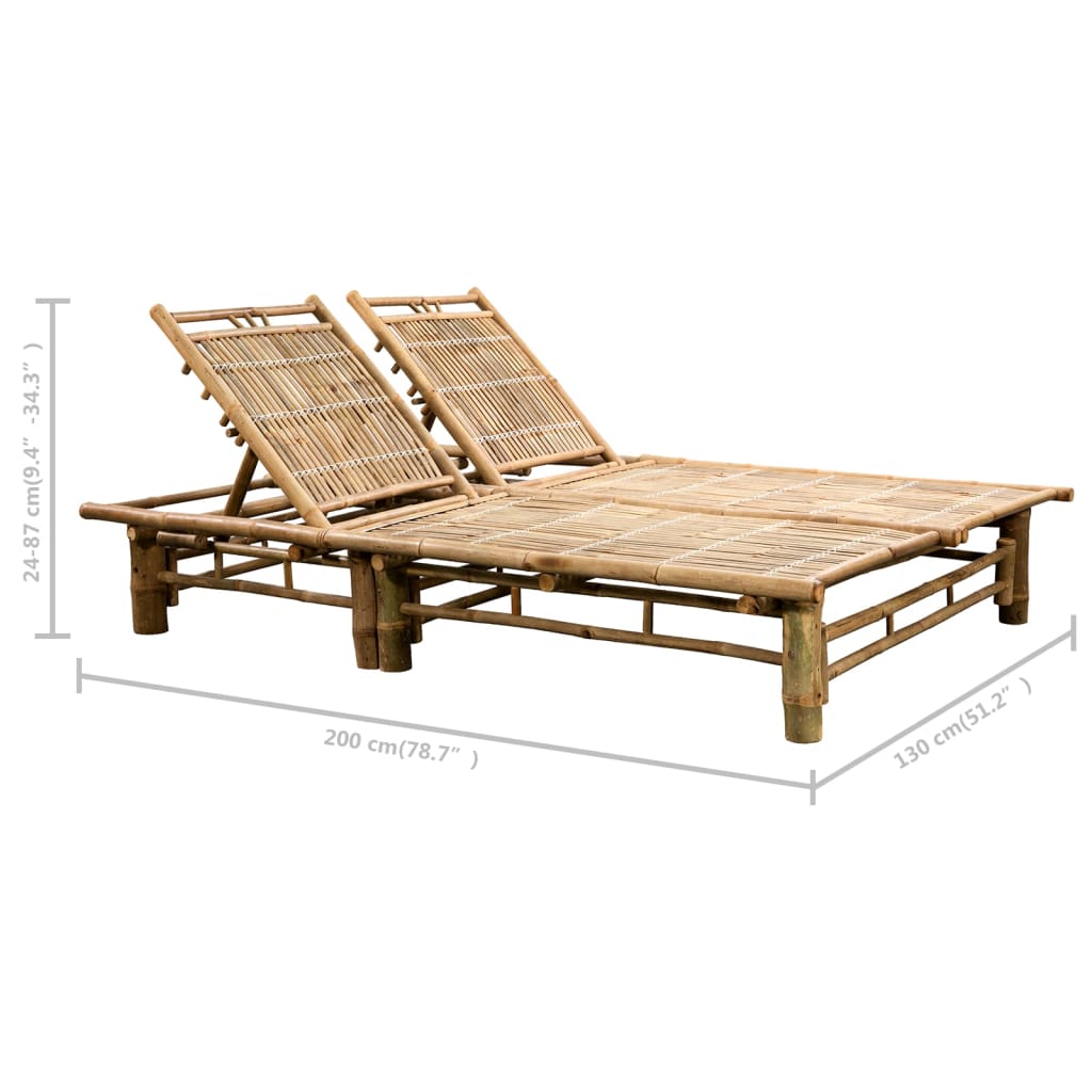 Bamboo sun lounger with cushions for 2 people