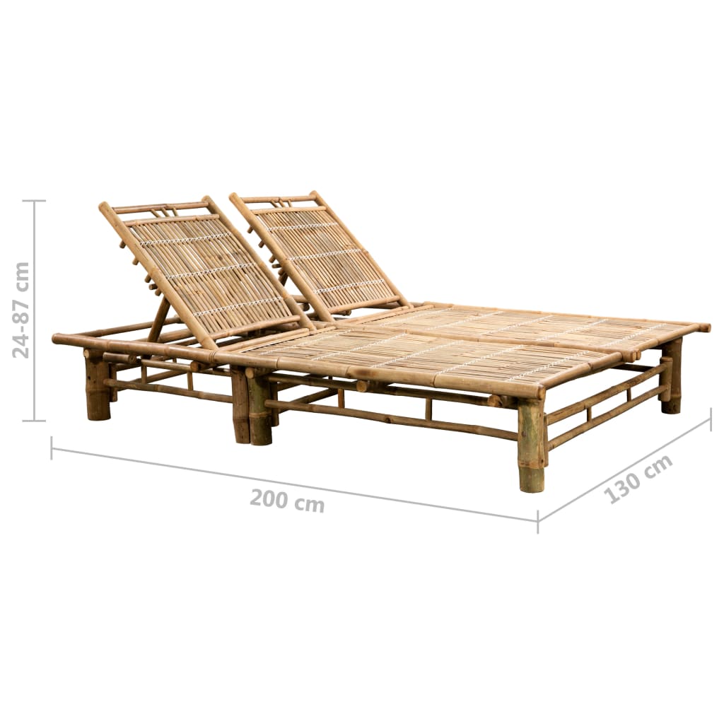 Bamboo sun lounger with cushions for 2 people