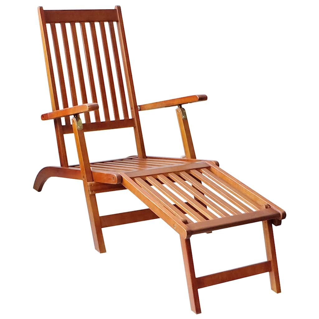 Outdoor sun lounger with footrest and solid acacia cushion