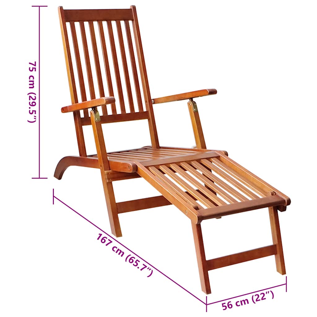 Outdoor sun lounger with footrest and solid acacia cushion