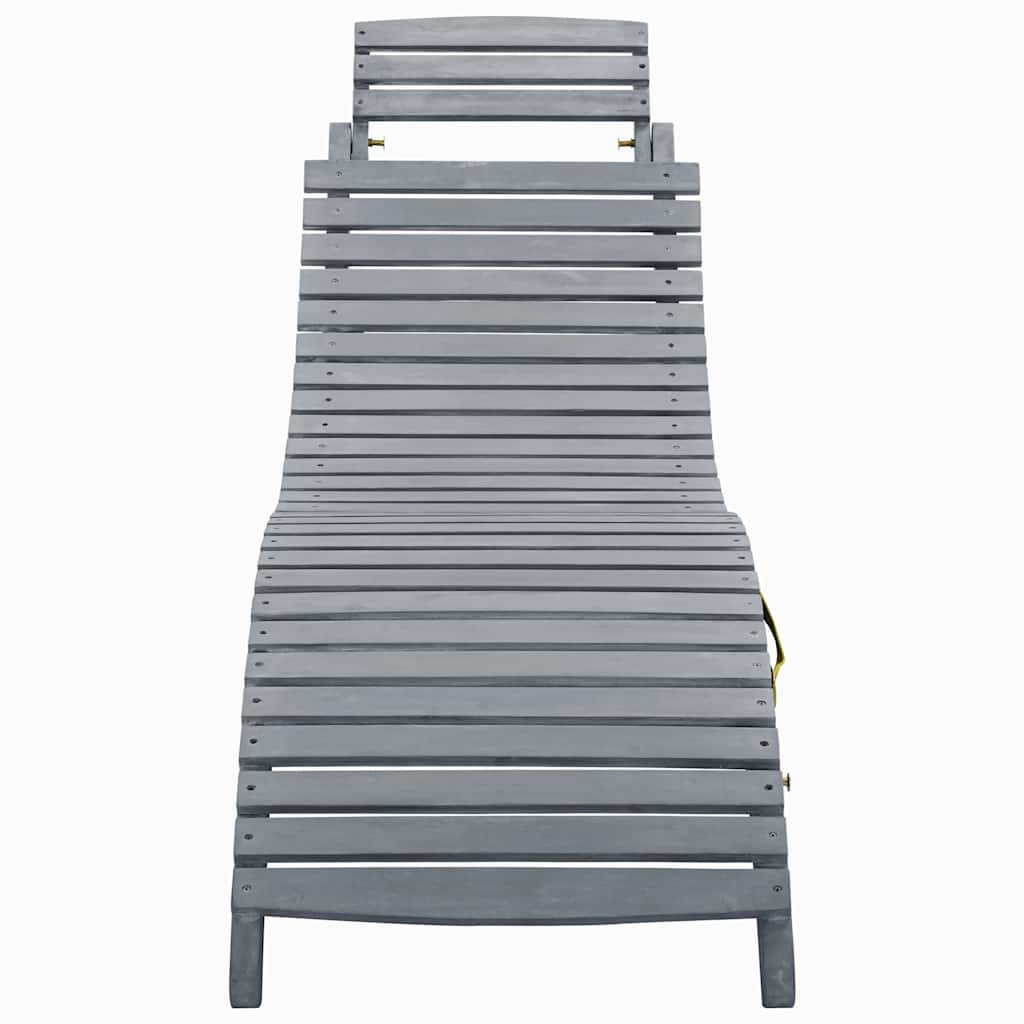 Sun lounger with cushion in solid acacia wood, grey