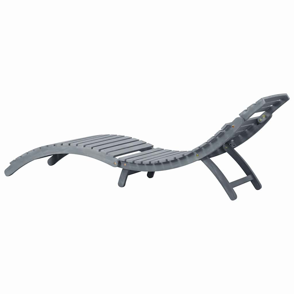Sun lounger with cushion in solid acacia wood, grey