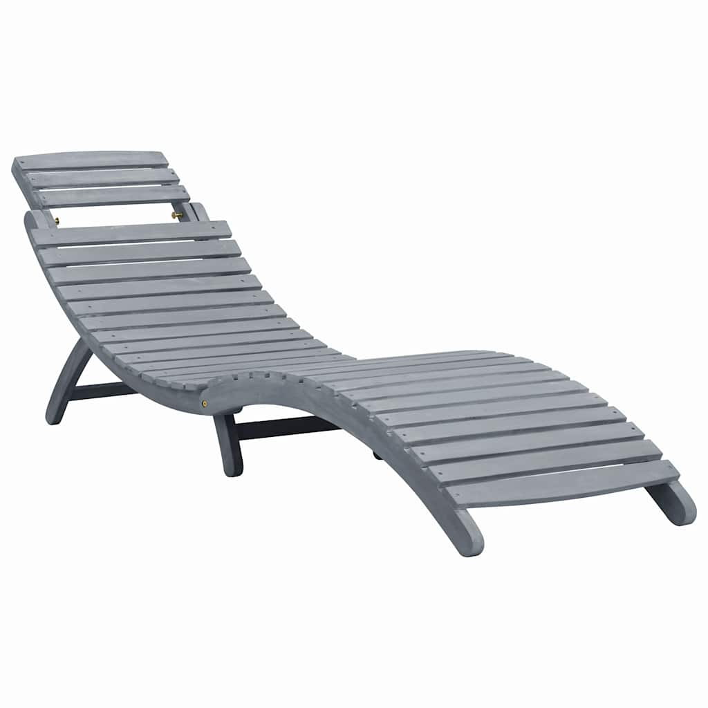 Sun lounger with cushion in solid acacia wood, grey