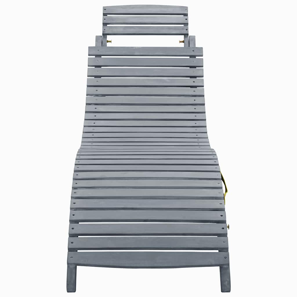 Sun lounger with cushion in solid acacia wood, grey