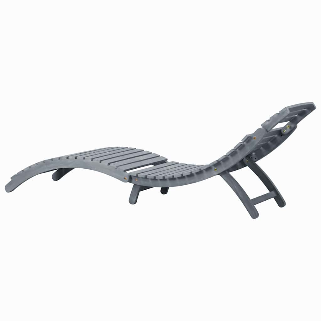 Sun lounger with cushion in solid acacia wood, grey