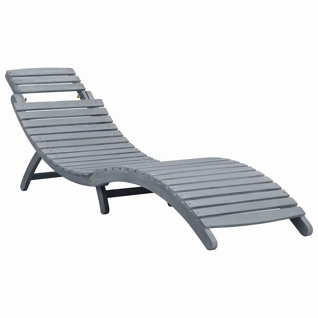 Sun lounger with cushion in solid acacia wood, grey
