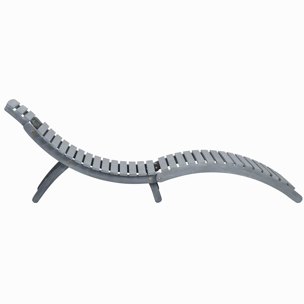 Sun lounger with cushion in solid acacia wood, grey