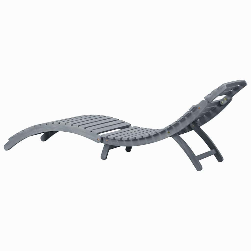 Sun lounger with cushion in solid acacia wood, grey