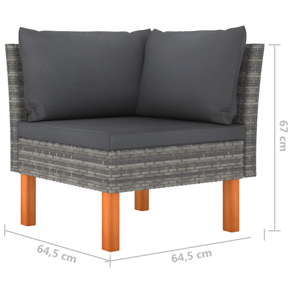 10 pcs conjunto lounge de jardim c/ almofadões vime PE cinzento