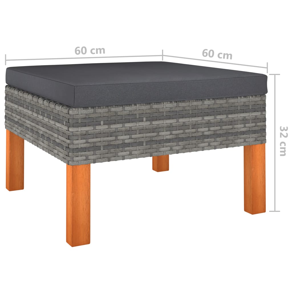 10 pcs conjunto lounge de jardim c/ almofadões vime PE cinzento