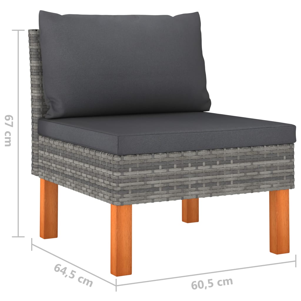 10 pcs conjunto lounge de jardim c/ almofadões vime PE cinzento