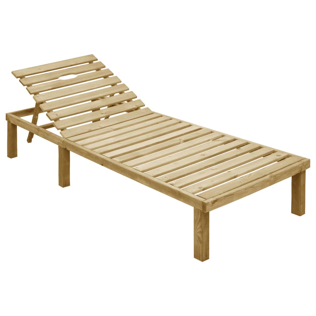 Sun lounger with cream-colored cushion in impregnated pine