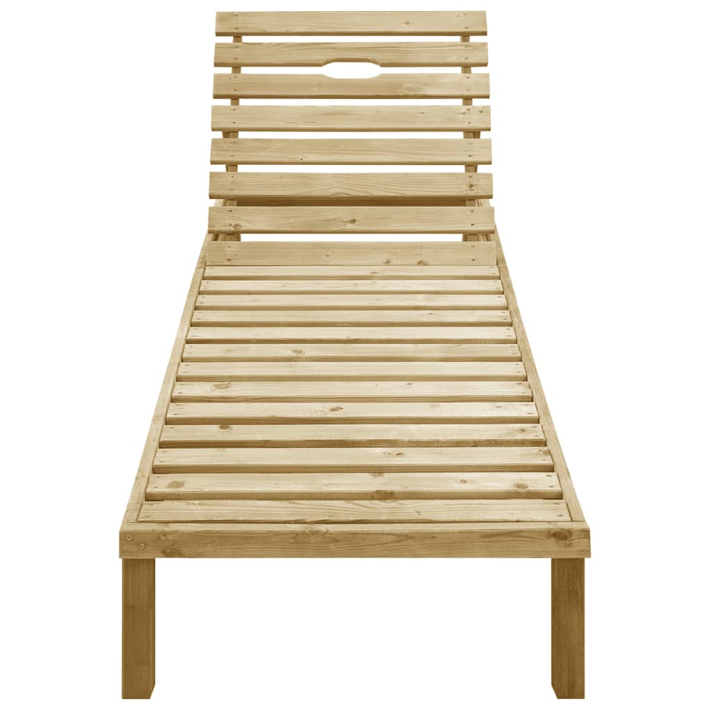 Sun lounger with cream-colored cushion in impregnated pine