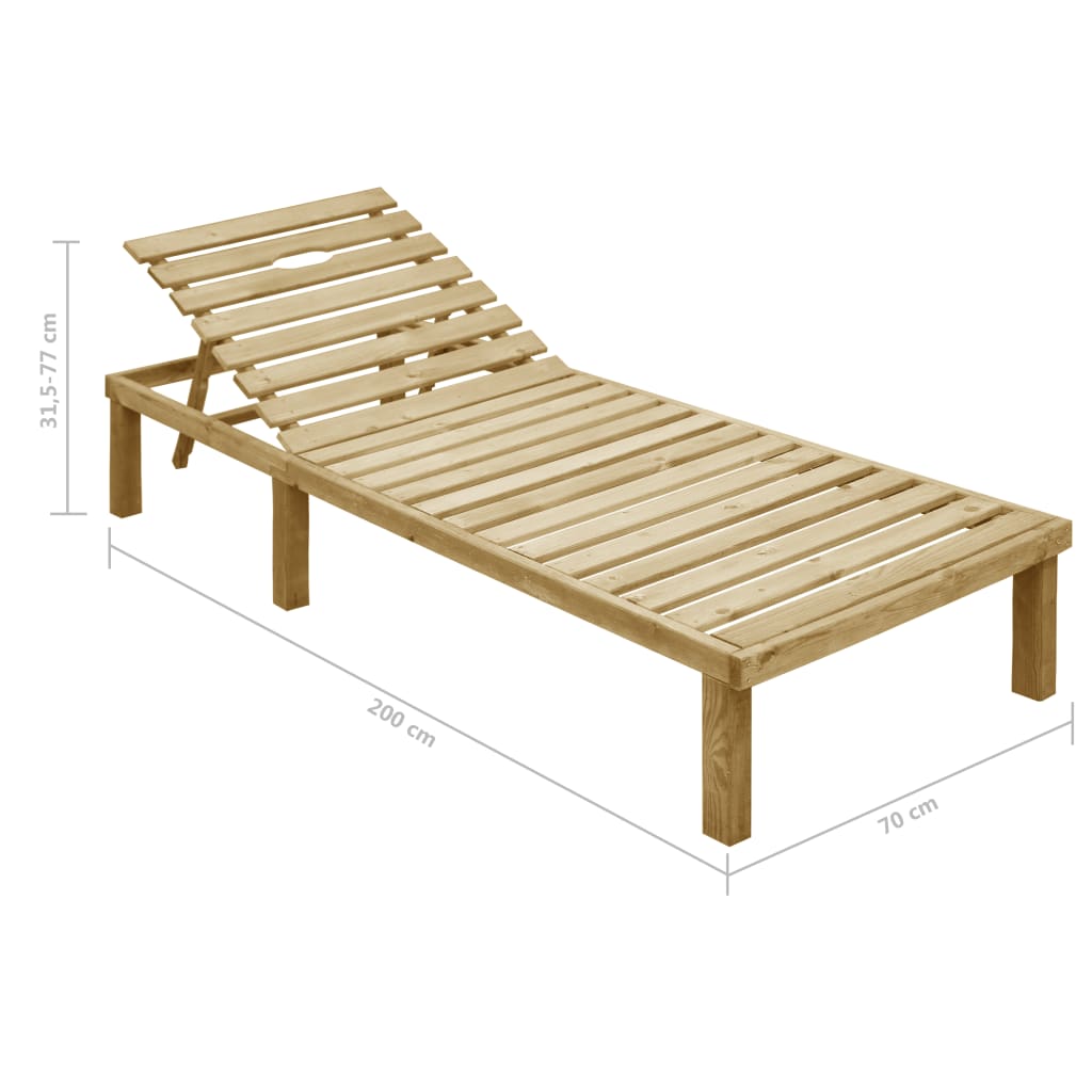 Sun lounger with cream-colored cushion in impregnated pine