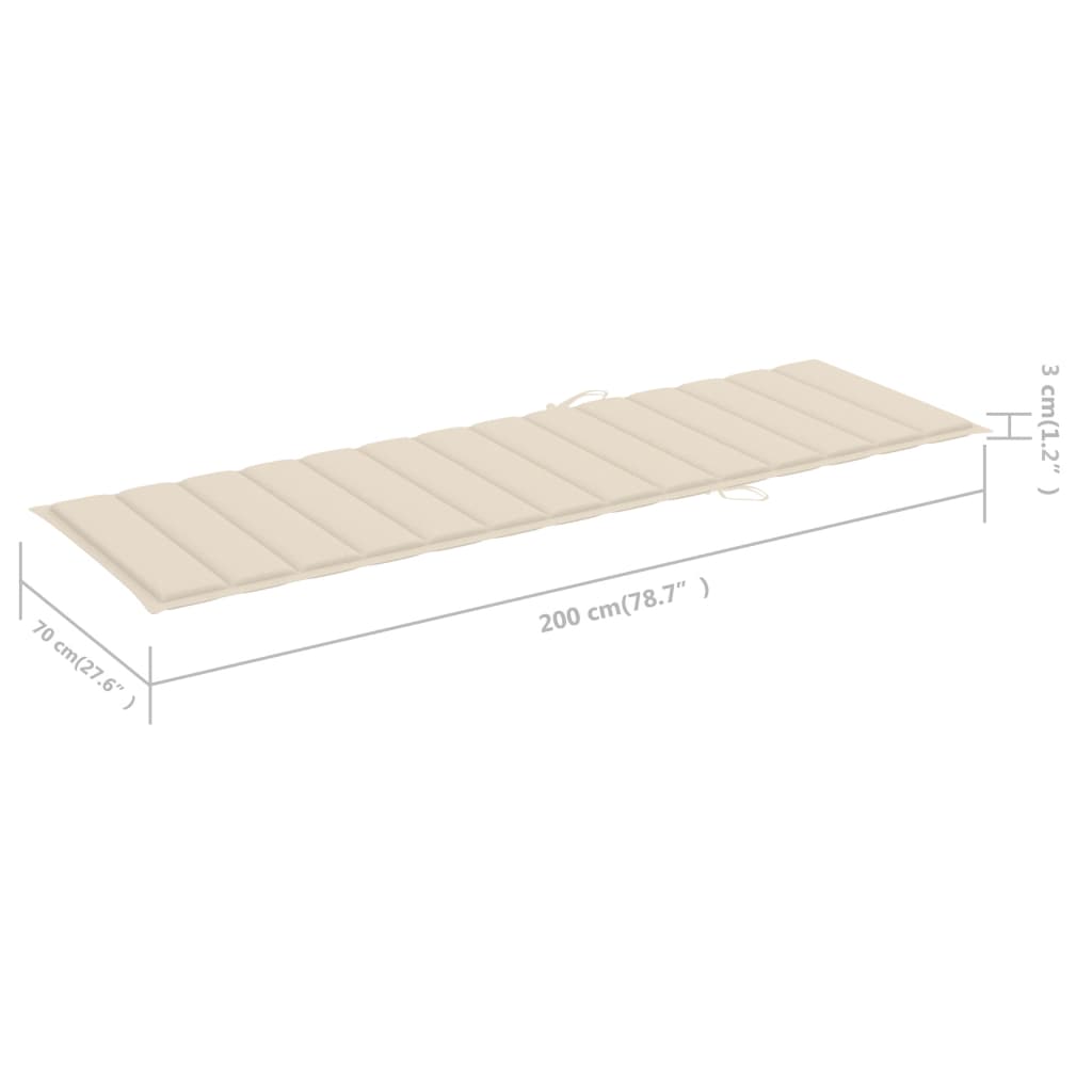 Sun lounger with cream-colored cushion in impregnated pine