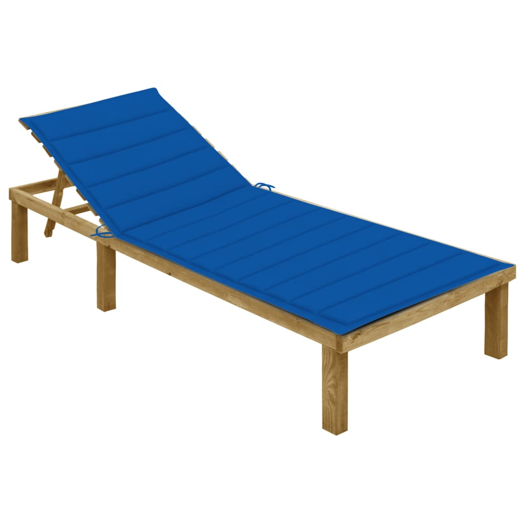 Sun lounger with royal blue impregnated pine cushion