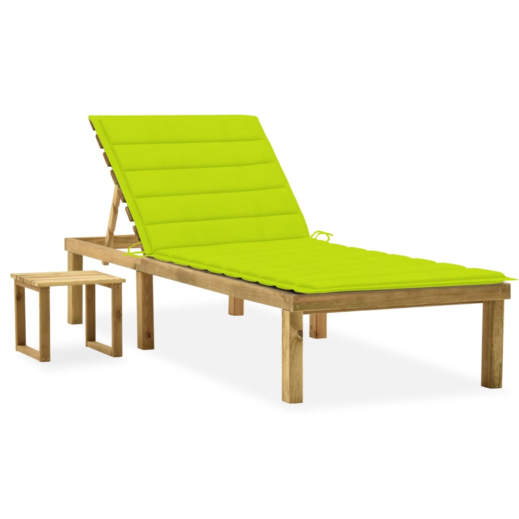 Garden sun lounger with table and cushion in impregnated pine