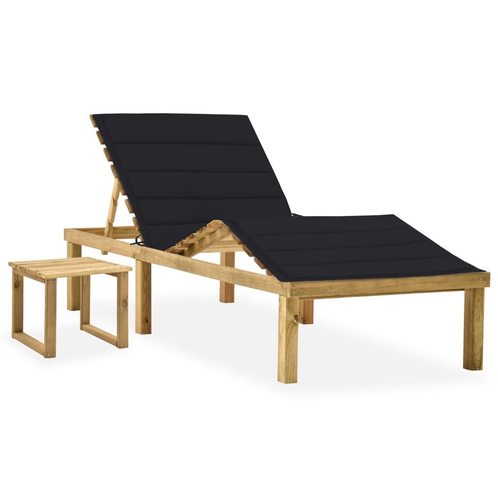 Espreguiçadeira de jardim com mesa e almofadão pinho impregnado