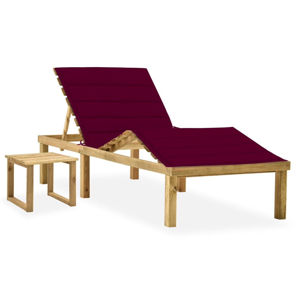 Espreguiçadeira de jardim com mesa e almofadão pinho impregnado