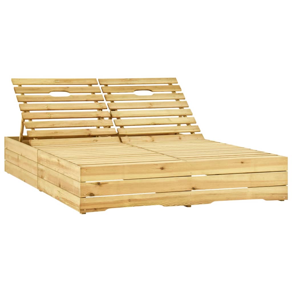Double sun lounger with green cushions in impregnated pine