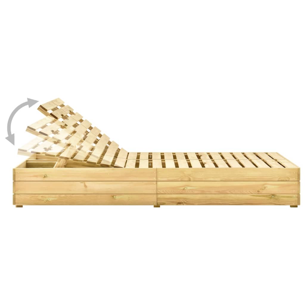 Double sun lounger with green cushions in impregnated pine