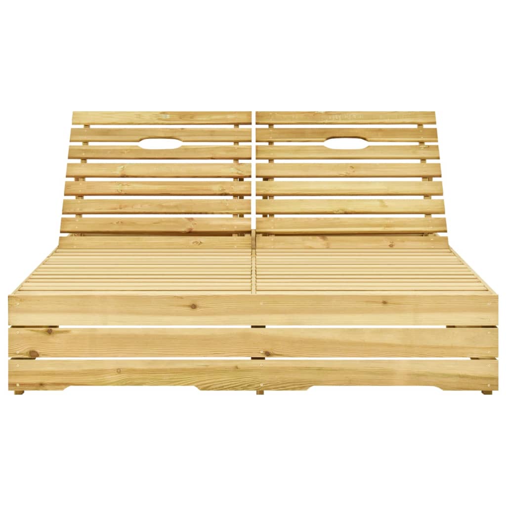 Double sun lounger with green cushions in impregnated pine