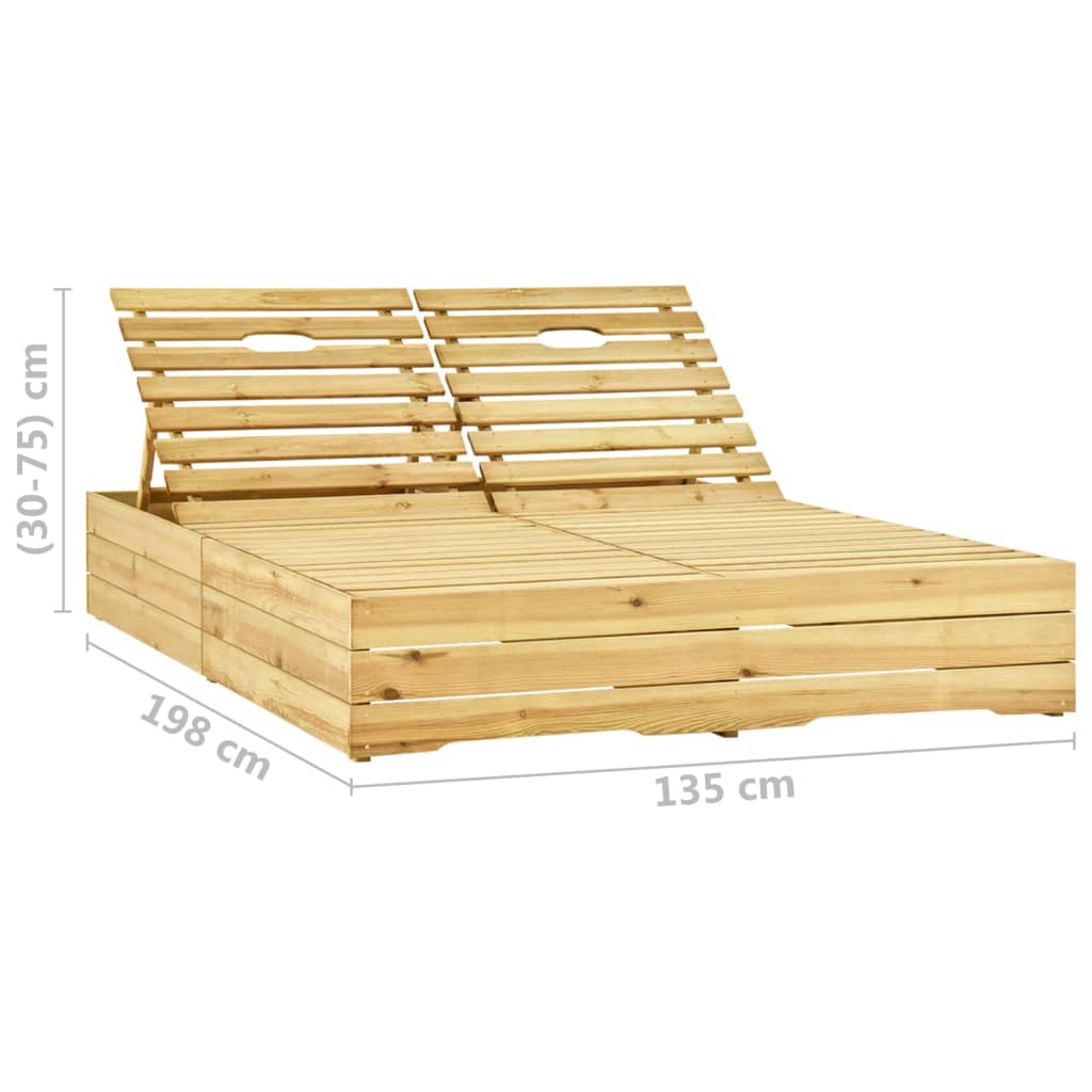 Double sun lounger with green cushions in impregnated pine