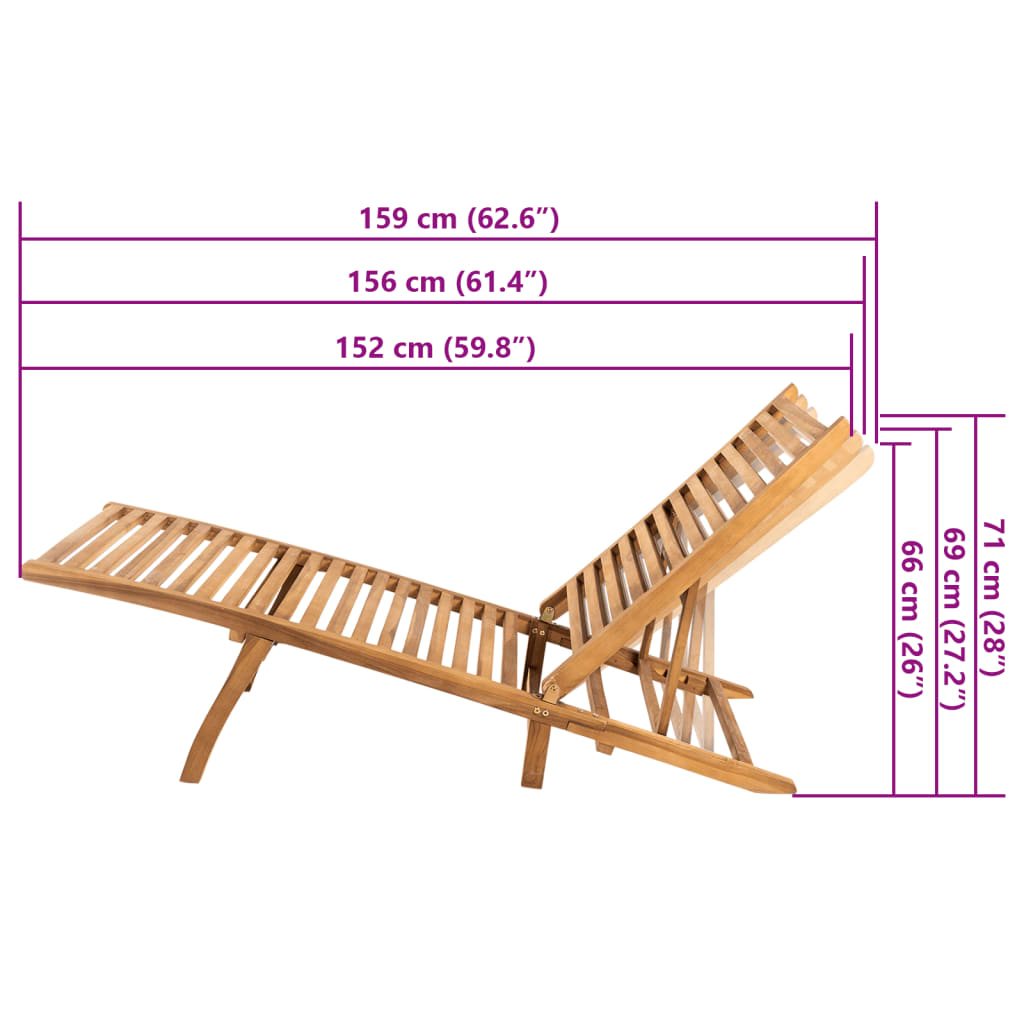 Solid teak wood sun lounger