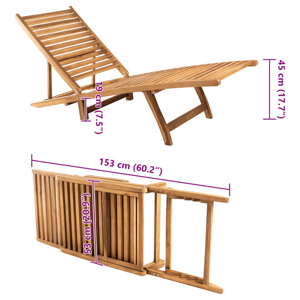 Solid teak wood sun lounger