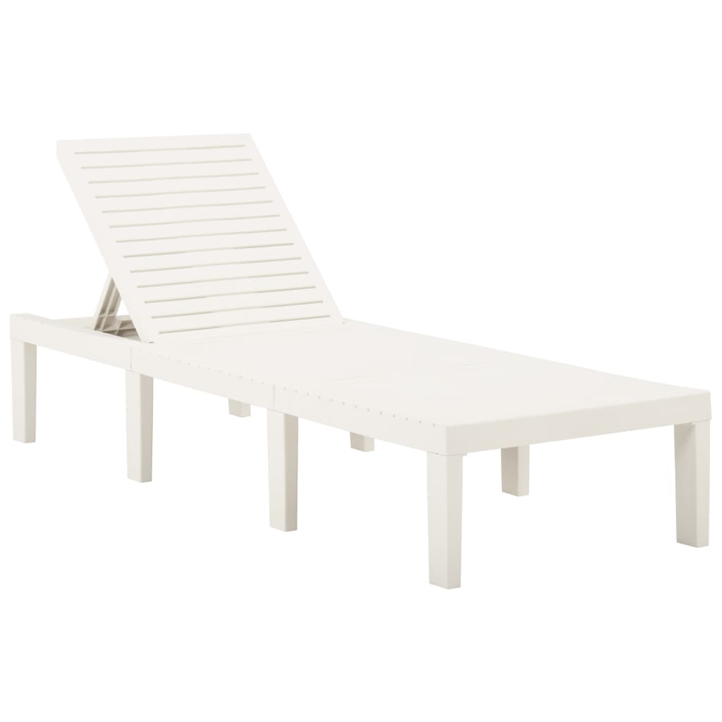 Sun lounger with white plastic cushion