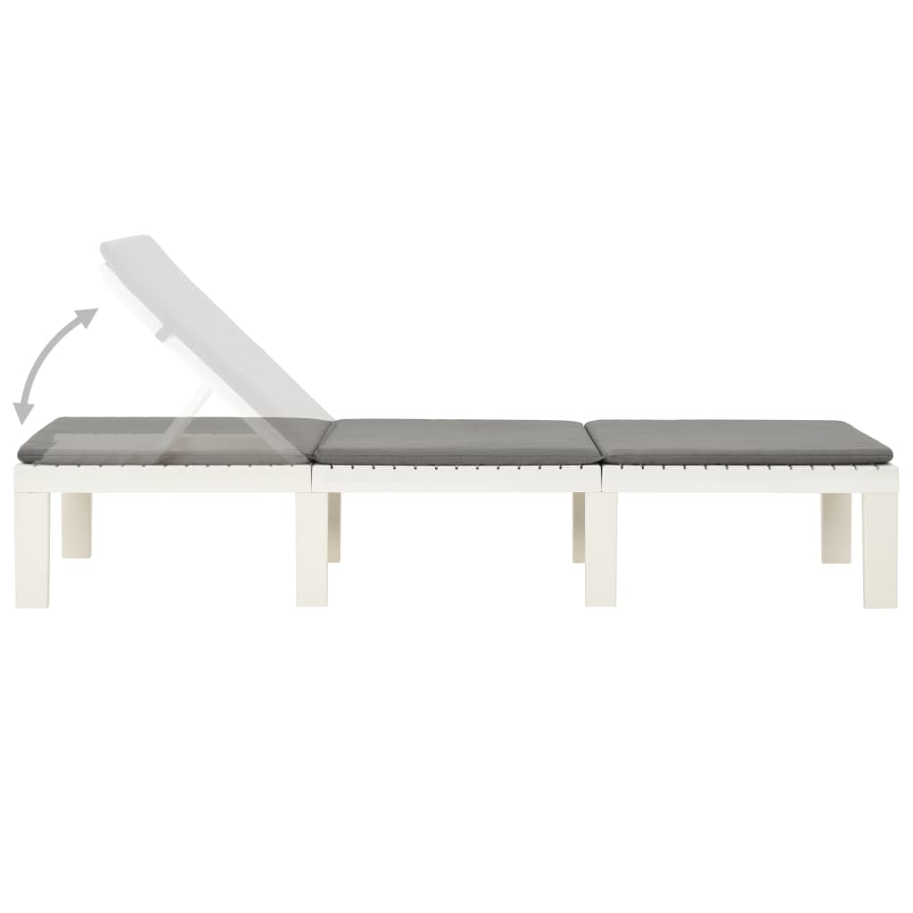 Sun lounger with white plastic cushion