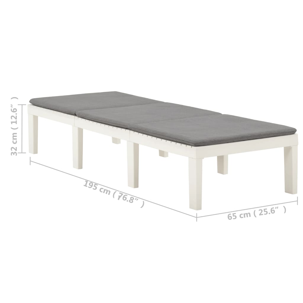 Sun lounger with white plastic cushion