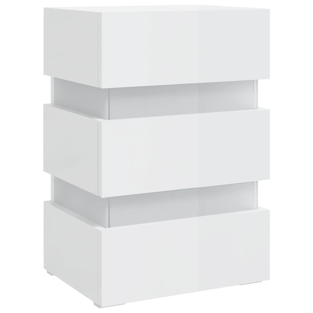 Mesa de cabeceira c/ luzes LED deriv. madeira branco brilhante