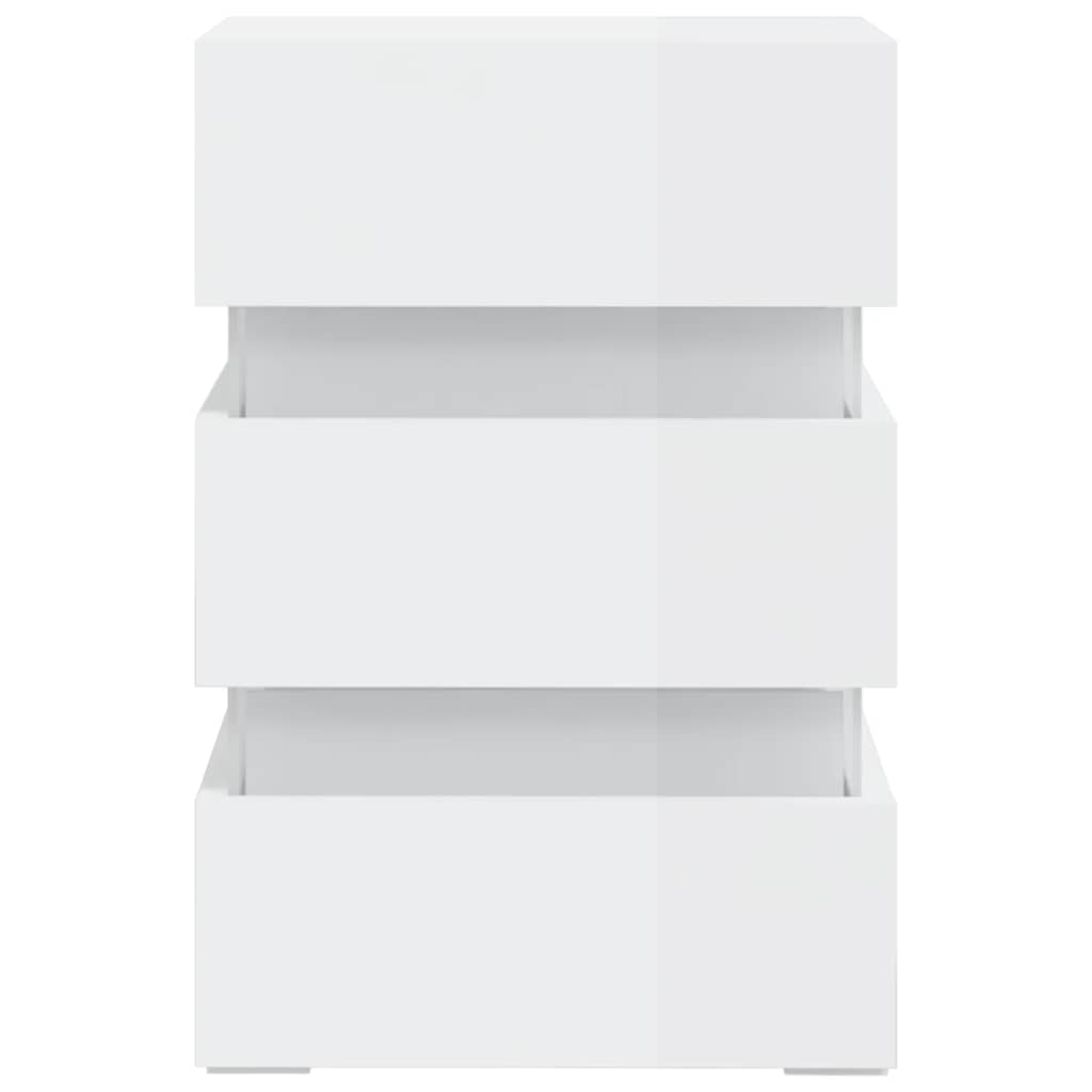 Mesa de cabeceira c/ luzes LED deriv. madeira branco brilhante