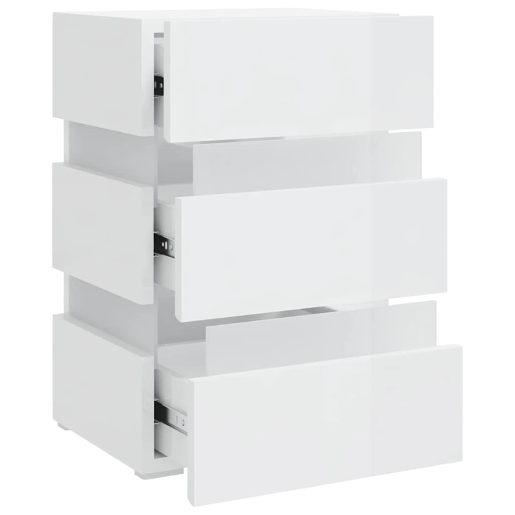 Mesa de cabeceira c/ luzes LED deriv. madeira branco brilhante