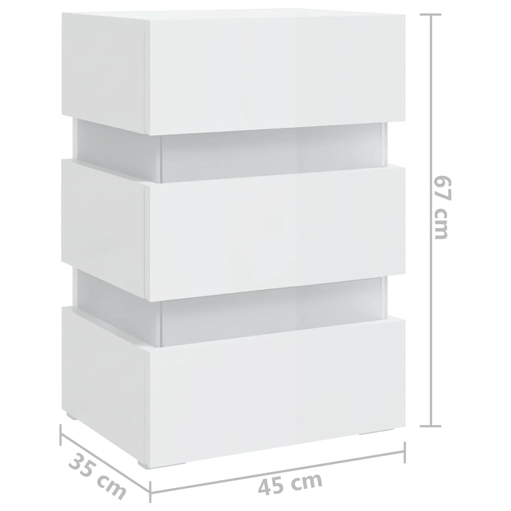 Mesa de cabeceira c/ luzes LED deriv. madeira branco brilhante