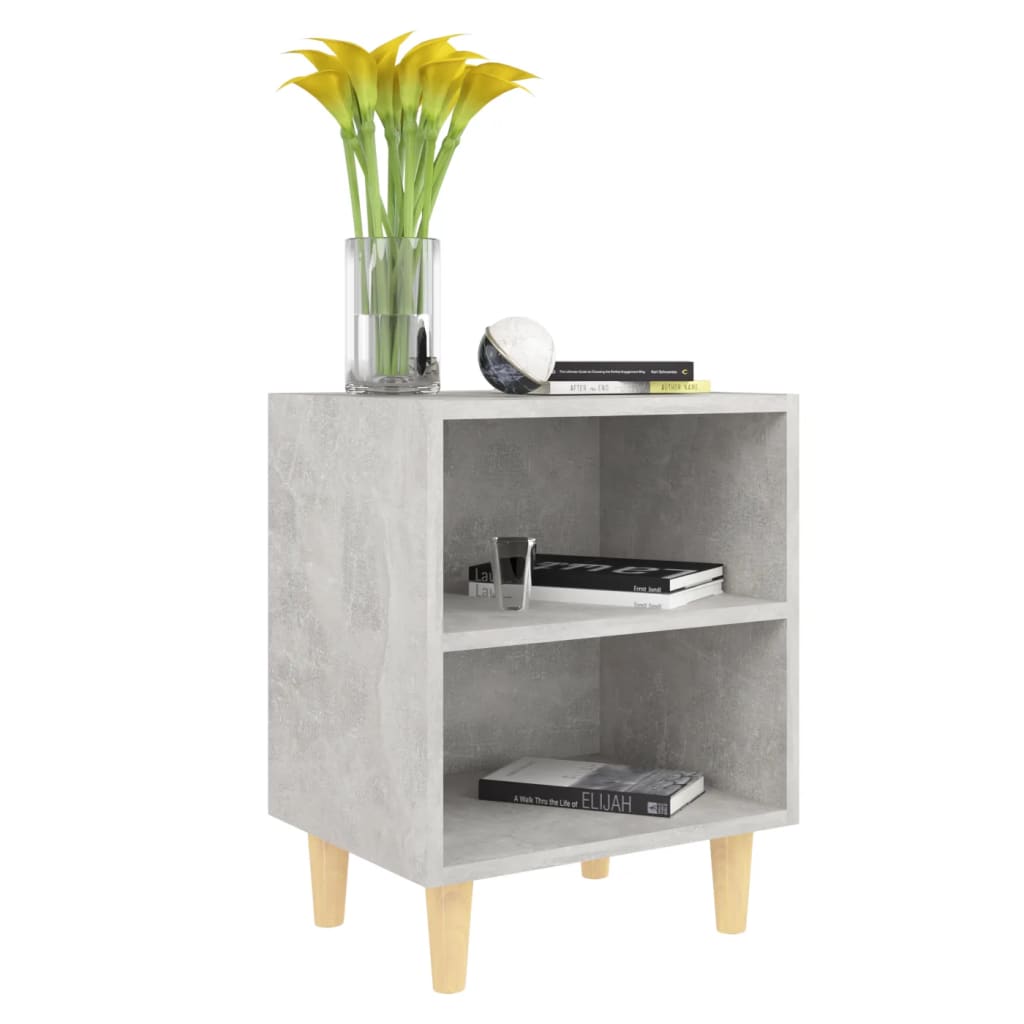Bedside table with solid wood legs 40x30x50cm grey cement.