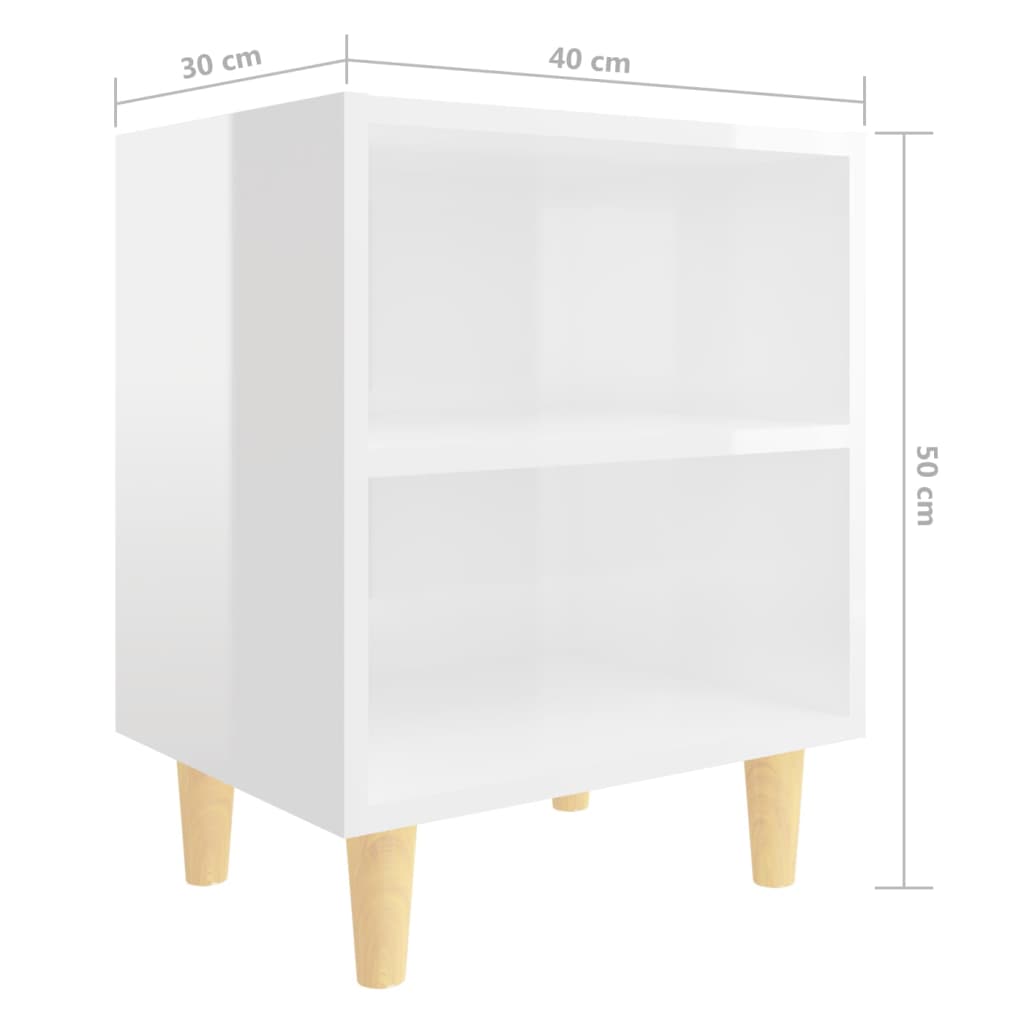 Bedside tables with wooden legs 2pcs 40x30x50cm glossy white