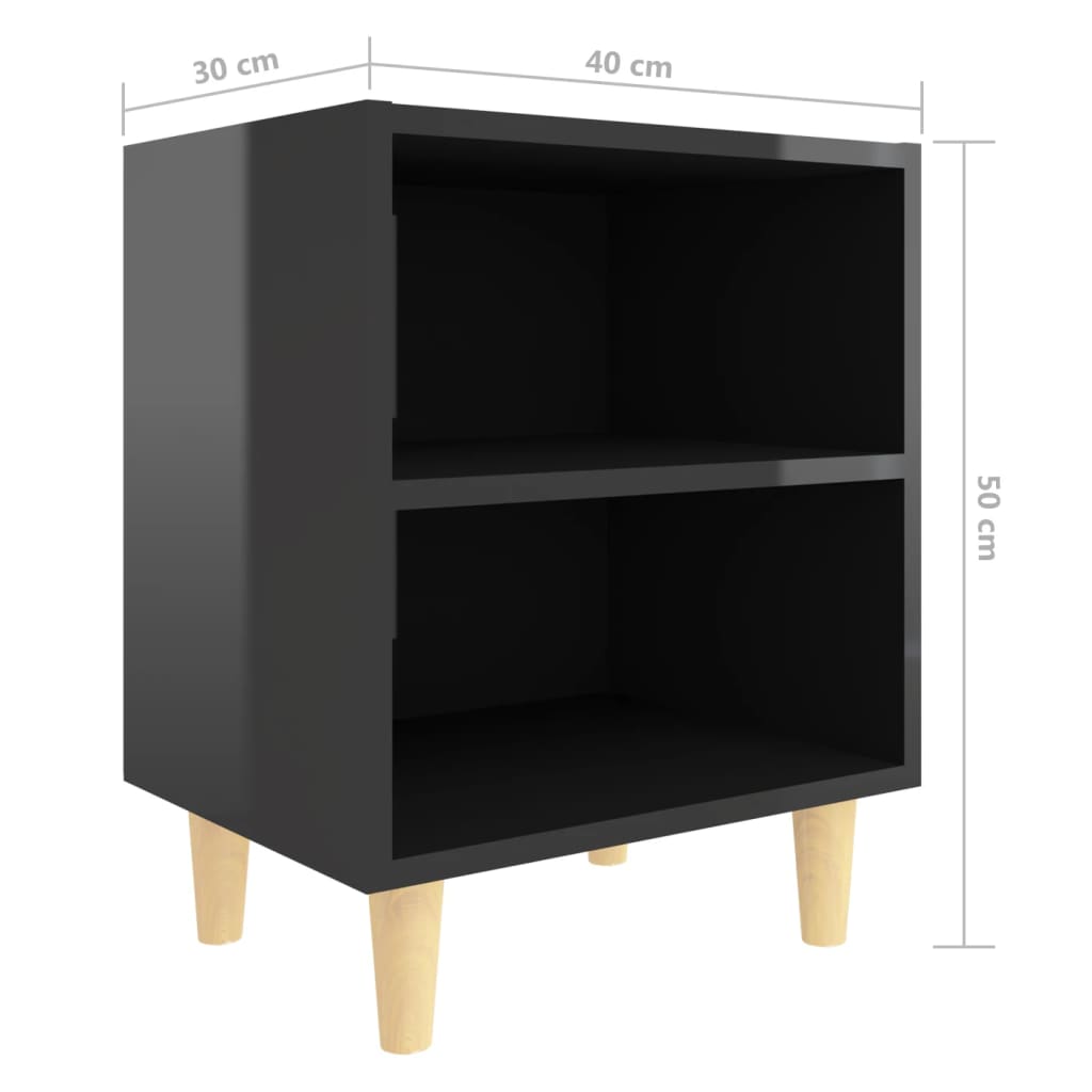 Bedside table solid wood legs 40x30x50cm glossy black