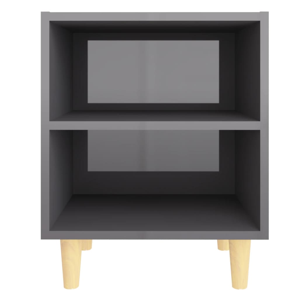 Bedside table with wooden legs 40x30x50 cm glossy grey