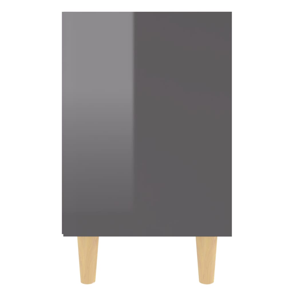 Bedside table with wooden legs 40x30x50 cm glossy grey