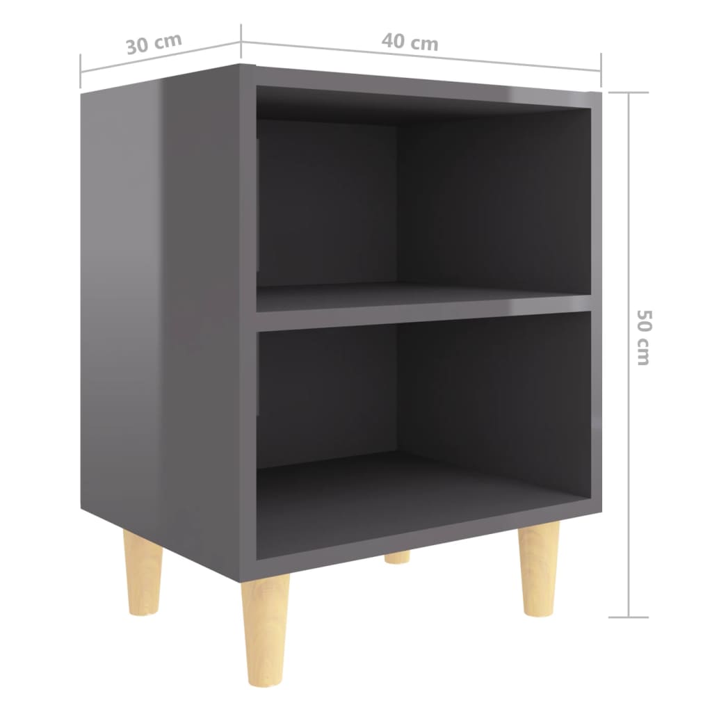 Bedside table with wooden legs 40x30x50 cm glossy grey