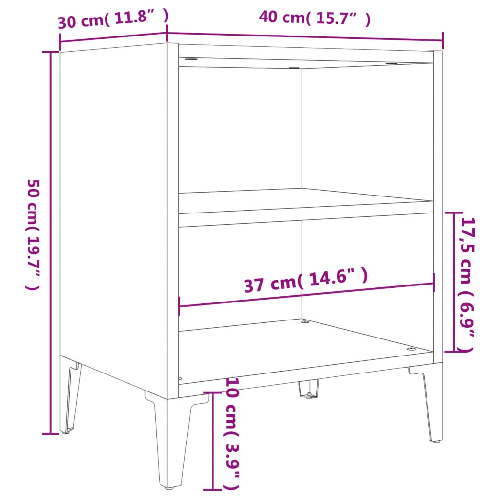 Mesa de cabeceira c/ pernas em metal 40x30x50 cm cinza cimento