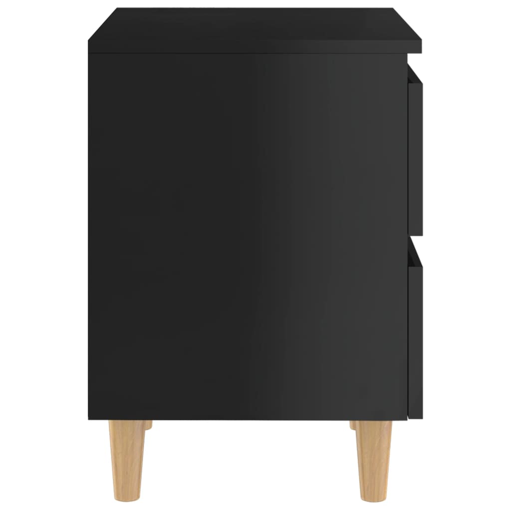 Mesa de cabeceira c/ pernas de pinho 40x35x50cm preto brilhante