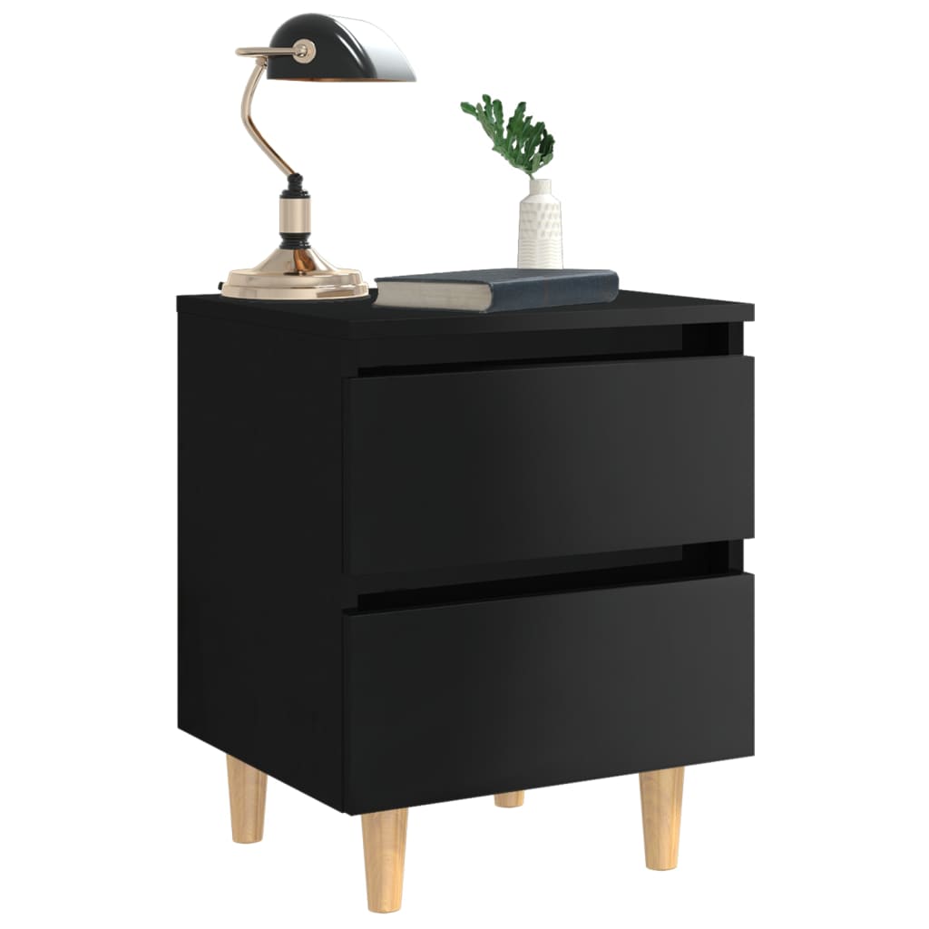 Mesa de cabeceira c/ pernas de pinho 40x35x50cm preto brilhante