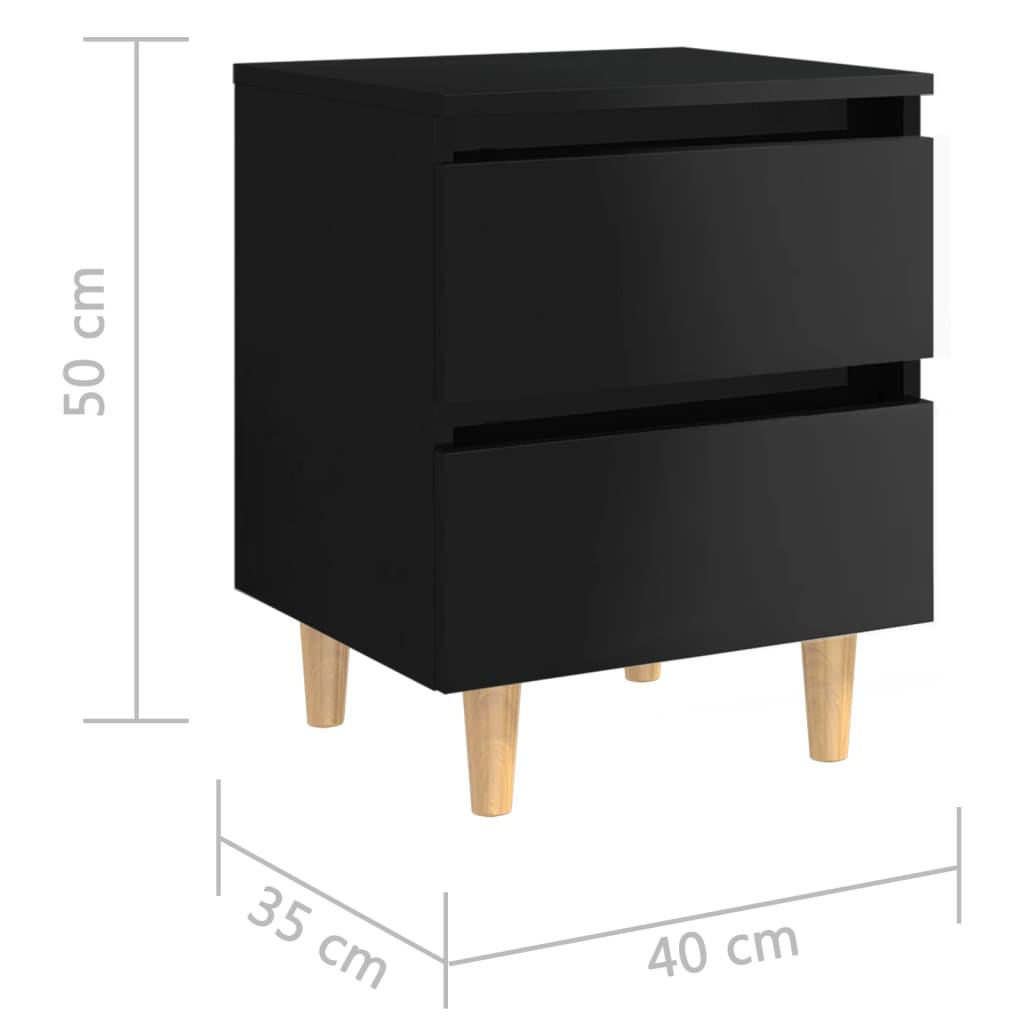 Mesa de cabeceira c/ pernas de pinho 40x35x50cm preto brilhante