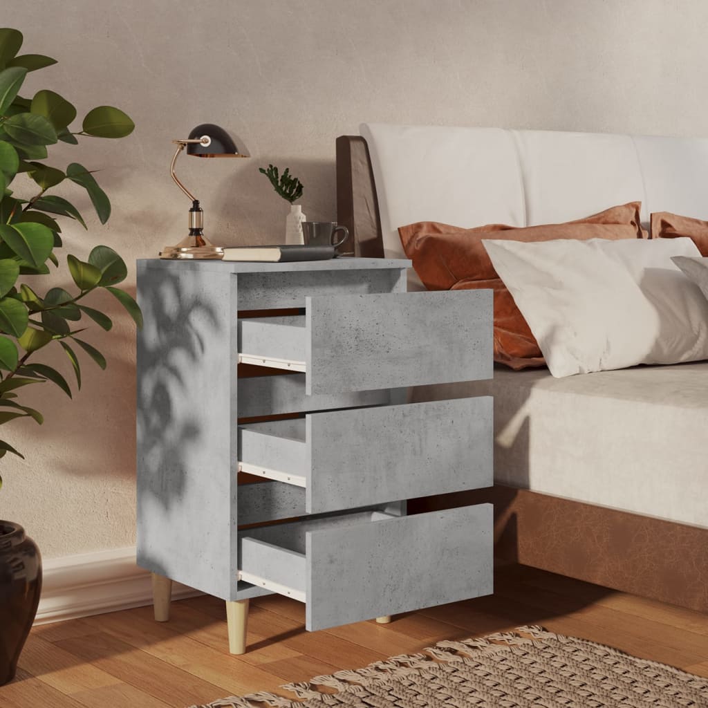 Bedside tables with wooden legs 2pcs 40x35x69cm grey cement